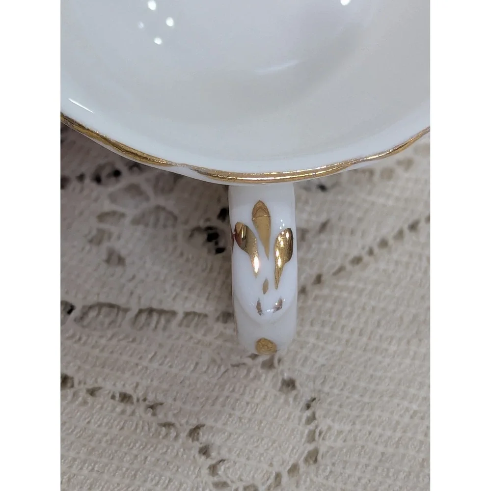 Vintage Tea Cup and Saucer Set White Floral Crown Staffordshire Gold